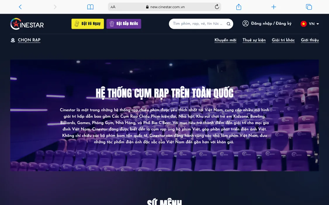 Trang hệ thống cụm rạp Cinestar