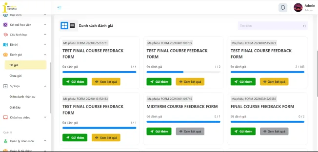 Phiếu đánh giá chất lượng giảng dạy trong phần mềm The IELTS Workshop