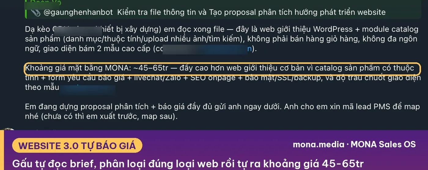 Gấu đọc brief, phân loại loại web rồi đưa khoảng giá