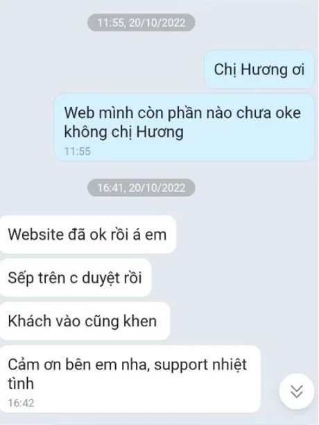 Khách báo website đã được sếp duyệt, khách vào cũng khen